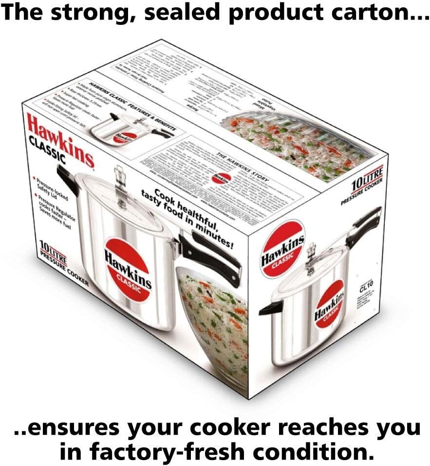 Hawkins Classic Pressure Cooker Wide, 10 Litre Capacity, Silver  Free Shipping